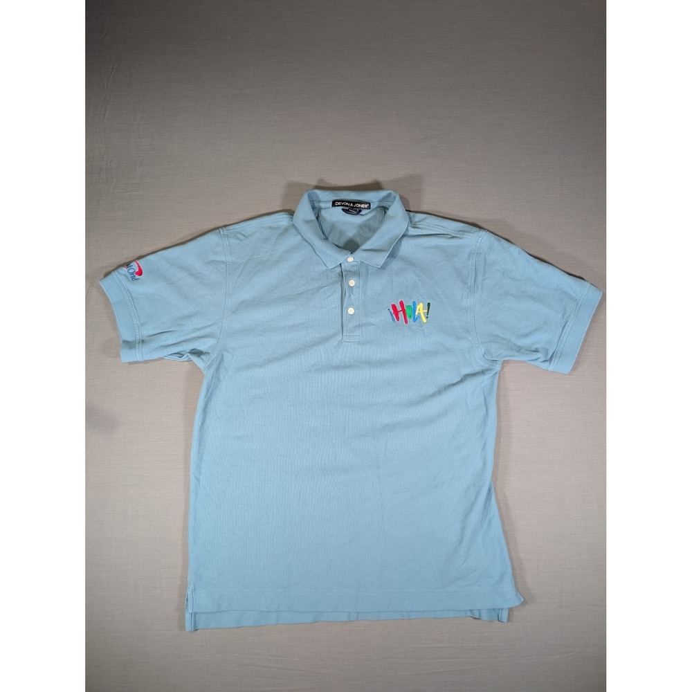 Devon & Jones Mens Light Blue Pima Cotton Hola Capital One Polo Shirt Large D100